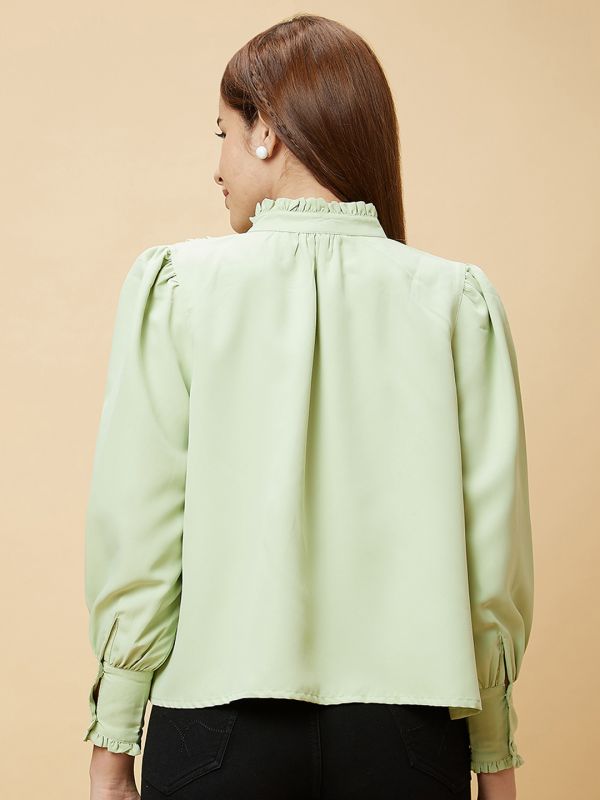 Globus Women Mint Green Solid High Neck Casual Top
