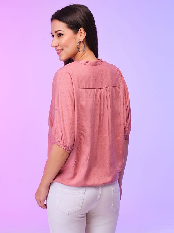 Globus Women Pink Batwing Sleeve Schiffli Summer Top