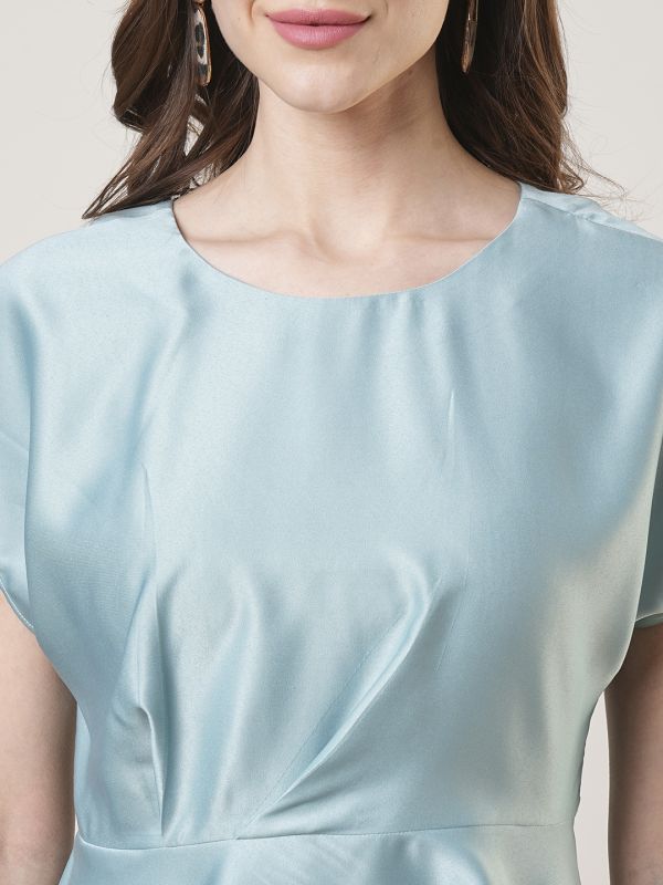 Globus Women Green Satin Extended Sleeves Peplum Workwear Top