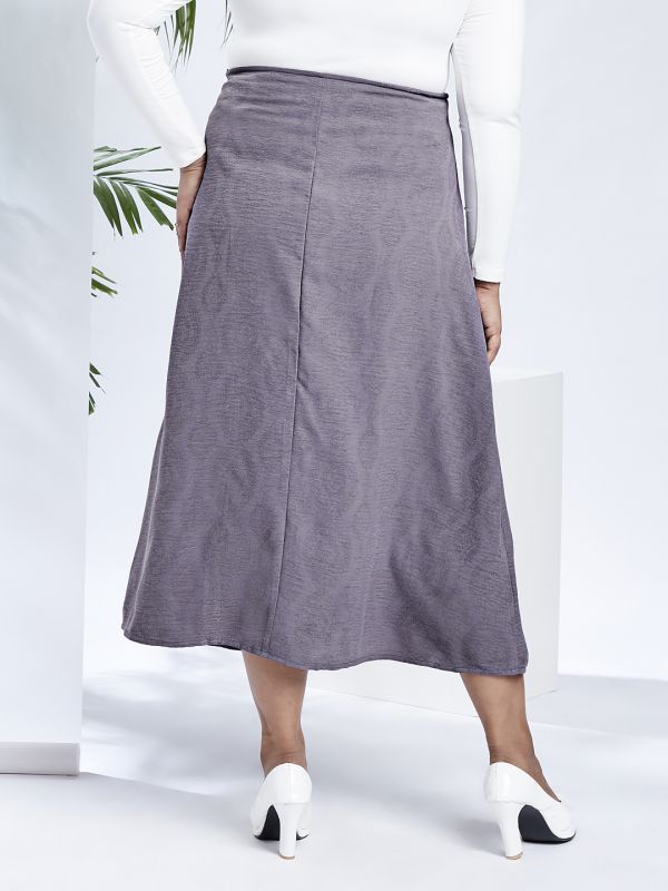 Globus Gloplus Women Grey Mid-Rise Self Design Bohemian Front Slit Plus Size A-Line Midi Skirt