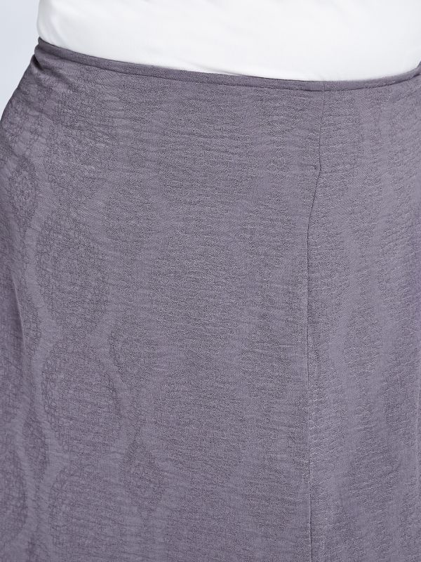 Globus Gloplus Women Grey Mid-Rise Self Design Bohemian Front Slit Plus Size A-Line Midi Skirt