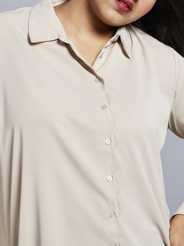Globus Gloplus Women Beige Collared Neck Cuff Sleeves Shirt Style Plus Size Workwear Top