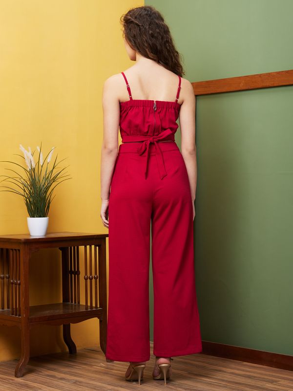 Globus Women Red Solid Shoulder Straps Party Co-Ords With Pockets