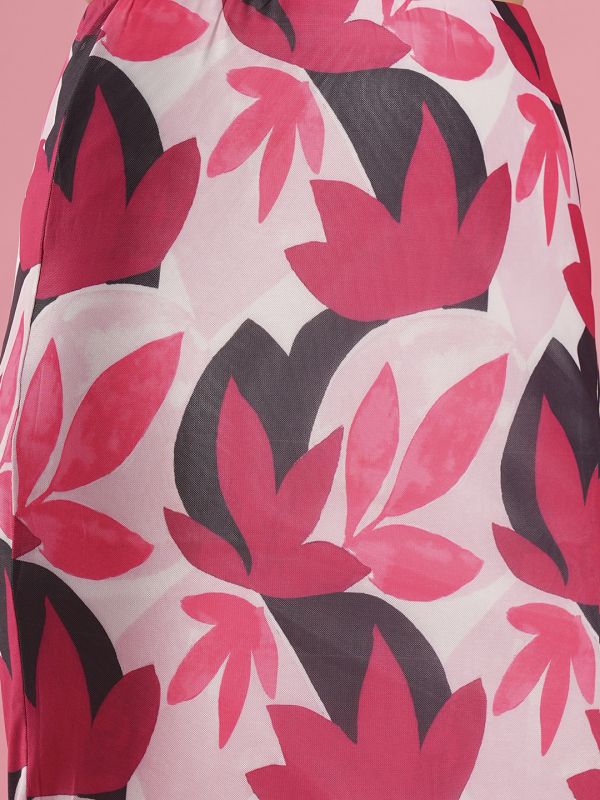 Globus Women Multi Colour Floral Print Square Neck Crop Top & Calf Length Pencil Skirt Co-Ord Set