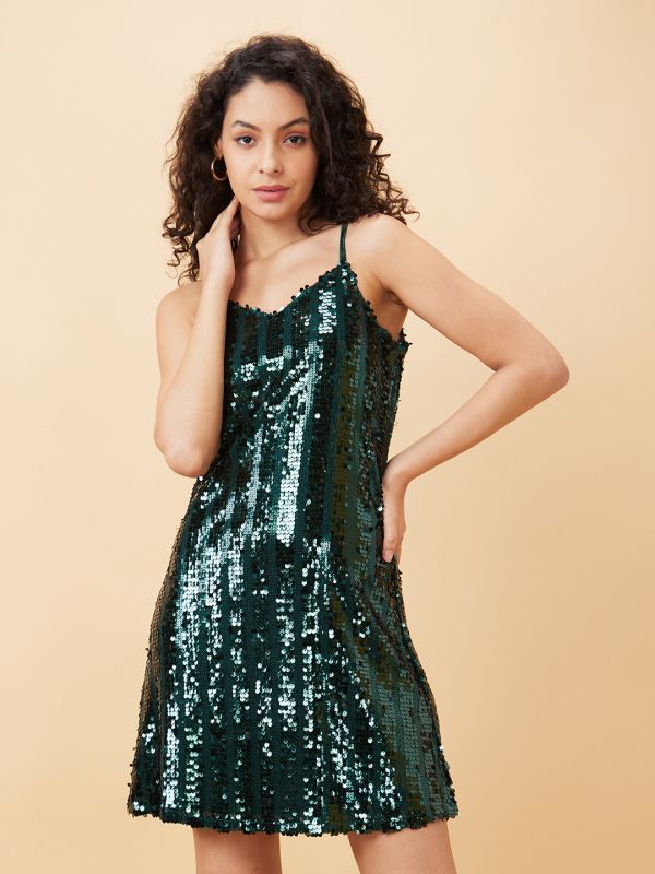 Globus Women Green Embellished Bodycon Party Dress