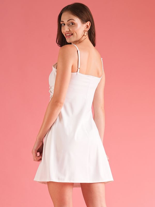 Globus Women White Strappy Shoulder A-Line Mini Dress