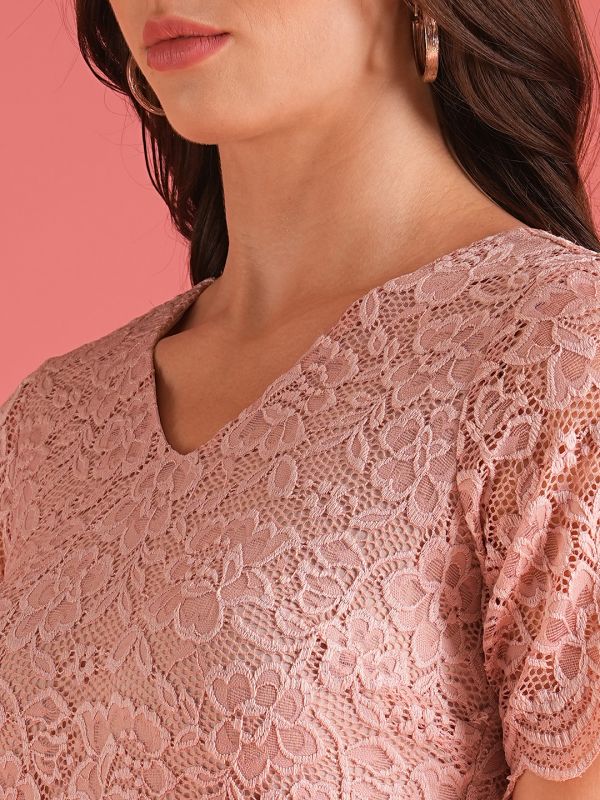 Globus Women Pink Bodycon Lace Mini Party Dress