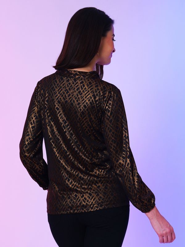 Globus Women Bronze Tie Up Neck Abstract Party Top