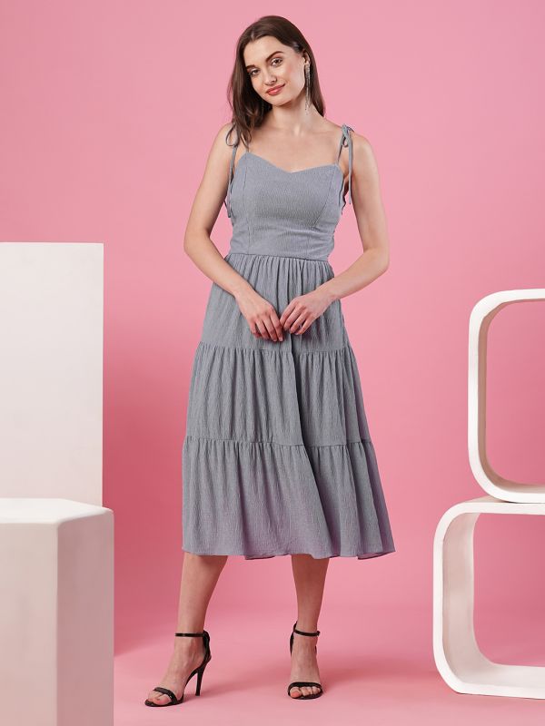 Globus Women Grey Strappy Fit and Flare Midi Party Dress