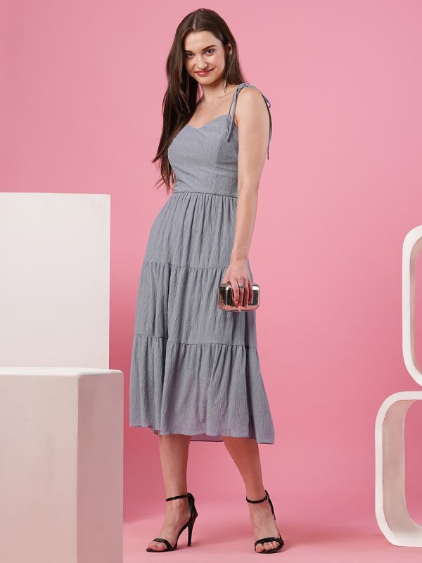 Globus Women Grey Strappy Fit and Flare Midi Party Dress