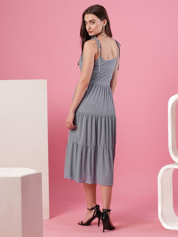 Globus Women Grey Strappy Fit and Flare Midi Party Dress