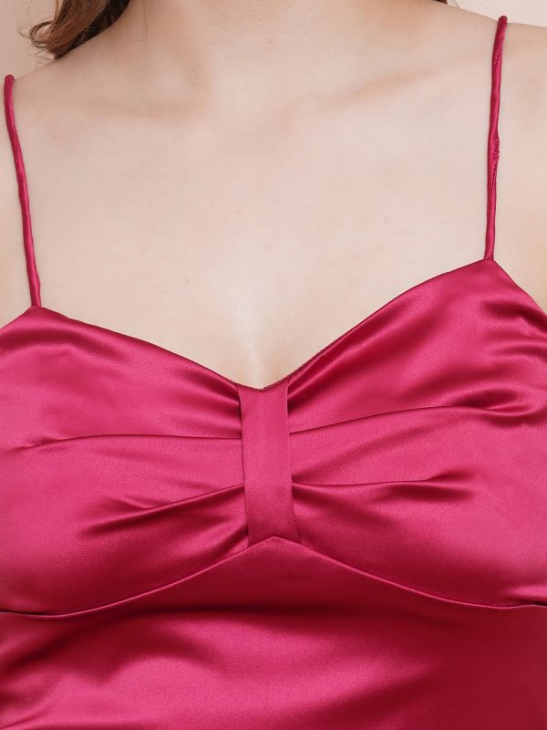 Globus Women Magenta Sweetheart Neckline Bodycon Satin Pleated Maxi Dress