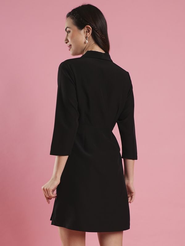 Globus Women Black Shawl Lapel Solid Mini Workwear Blazer Dress