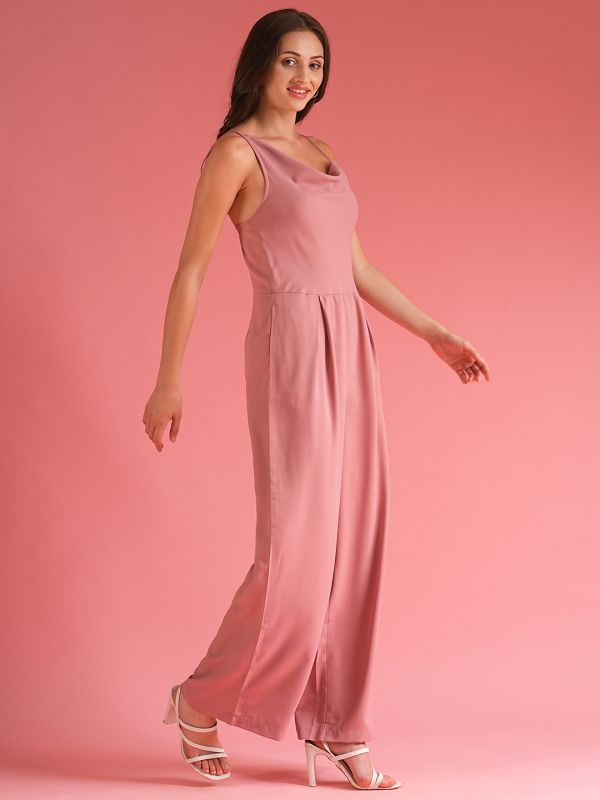 Globus Women Dusty Pink Cowl Neck Party Jumpsuit