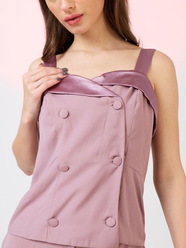 Globus Women Mauve Sweetheart Neck Strappy Shoulder Double Breasted Workwear Jumpsuit