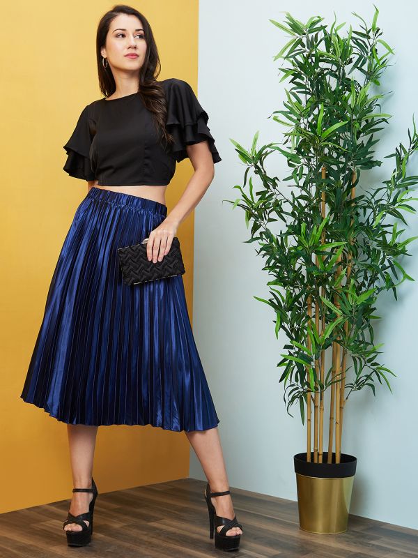 Globus Women Blue Flared A-Line Party  Skirt