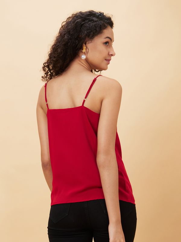 Globus Women Maroon Solid Cowl Neck Party Top
