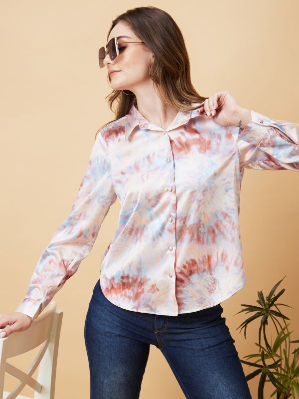 Globus Women Multicolor Tie Dye Satin Shirt Style Top