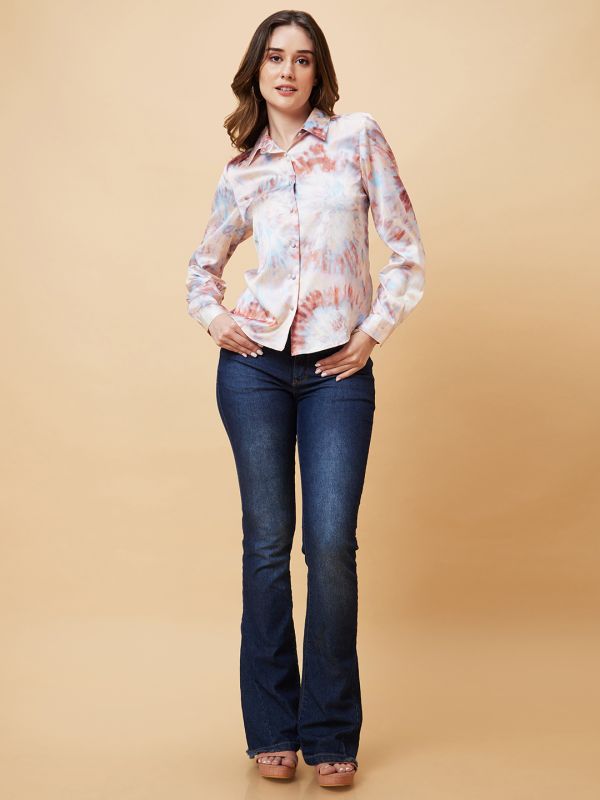 Globus Women Multicolor Tie Dye Satin Shirt Style Top