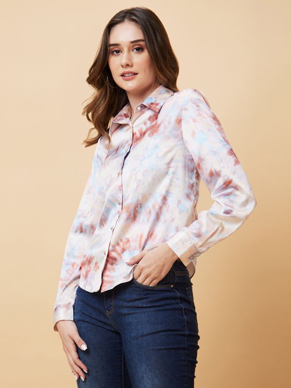 Globus Women Multicolor Tie Dye Satin Shirt Style Top