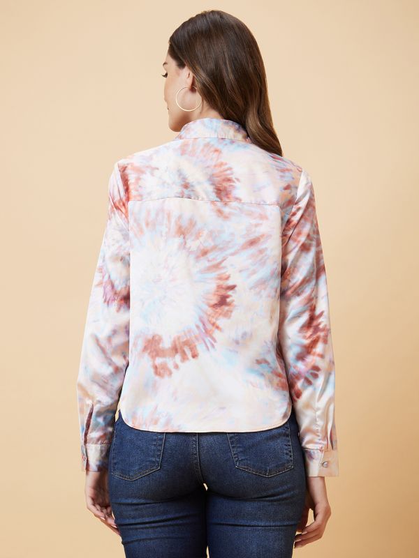 Globus Women Multicolor Tie Dye Satin Shirt Style Top