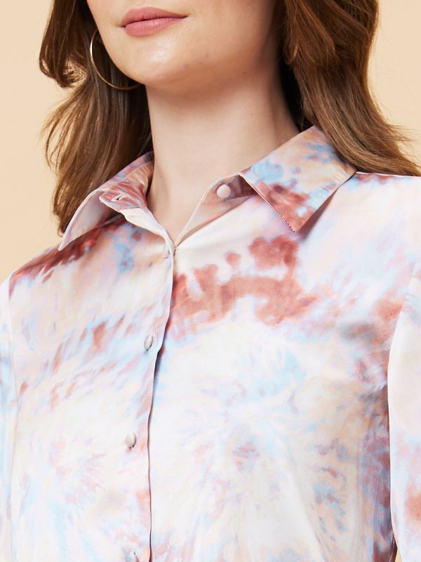 Globus Women Multicolor Tie Dye Satin Shirt Style Top