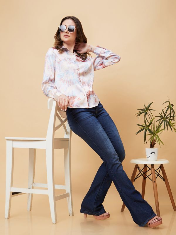 Globus Women Multicolor Tie Dye Satin Shirt Style Top