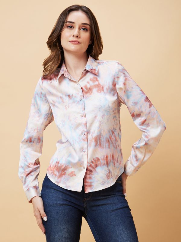 Globus Women Multicolor Tie Dye Satin Shirt Style Top