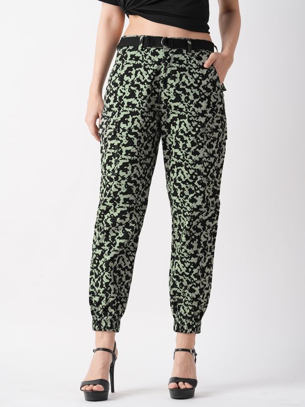 Globus Women Mint Green Military Inspired Camouflage Cargo Joggers