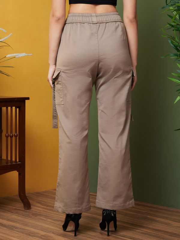 Globus Women Mouse Mid-Rise Elasticated Drawstring Waist Straight Fit Cargo Trousers