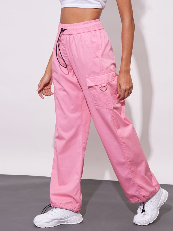 Globus Women Apricot Blush Mid-Rise Elasticated Drawstring Waist Cargo Joggers