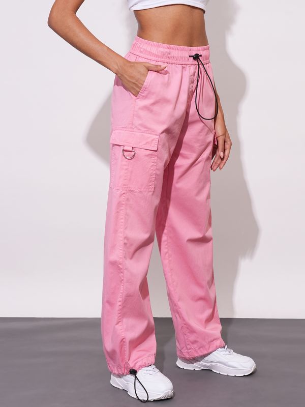 Globus Women Apricot Blush Mid-Rise Elasticated Drawstring Waist Cargo Joggers
