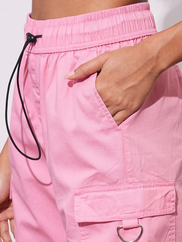 Globus Women Apricot Blush Mid-Rise Elasticated Drawstring Waist Cargo Joggers