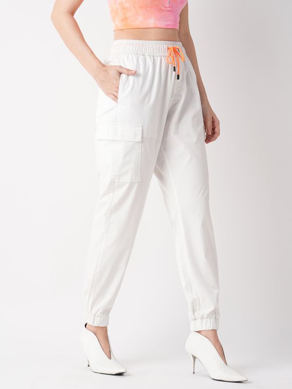 Globus Women White Tapered Fit Cargo Joggers