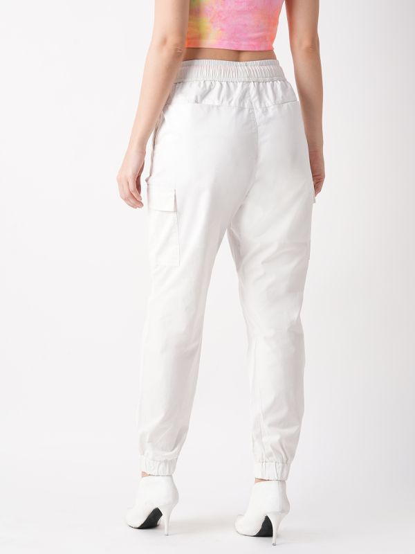 Globus Women White Tapered Fit Cargo Joggers
