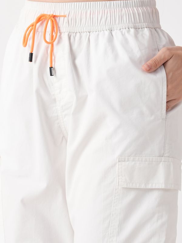Globus Women White Tapered Fit Cargo Joggers