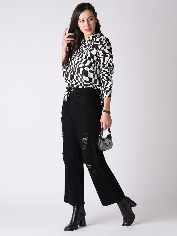 Globus Women Black Boyfriend Fit Distressed Jeans