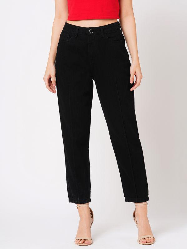 Globus Women Black Boyfriend Fit Mid-Rise Clean Look Cotton Jeans