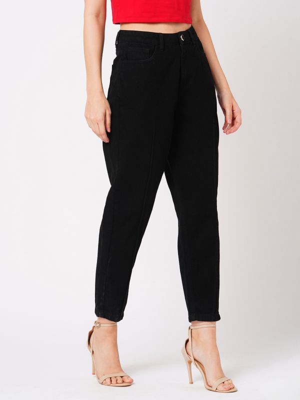 Globus Women Black Boyfriend Fit Mid-Rise Clean Look Cotton Jeans