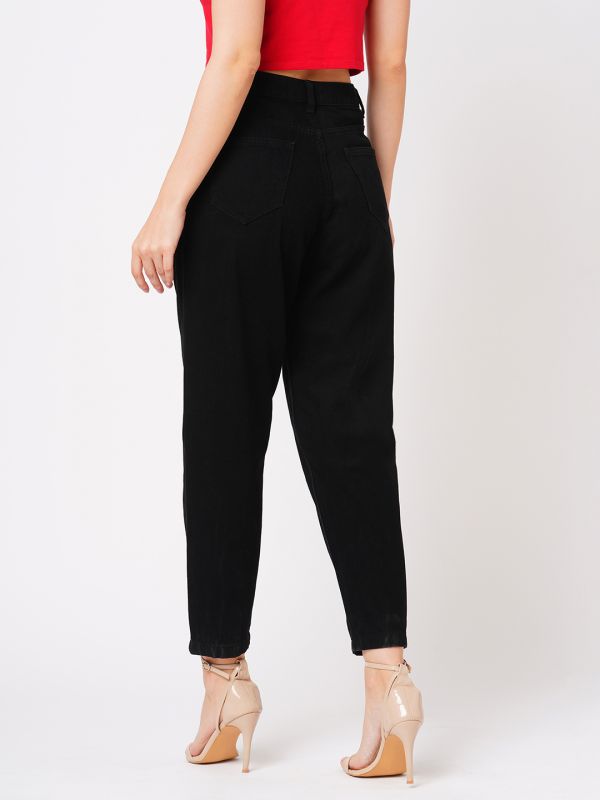 Globus Women Black Boyfriend Fit Mid-Rise Clean Look Cotton Jeans