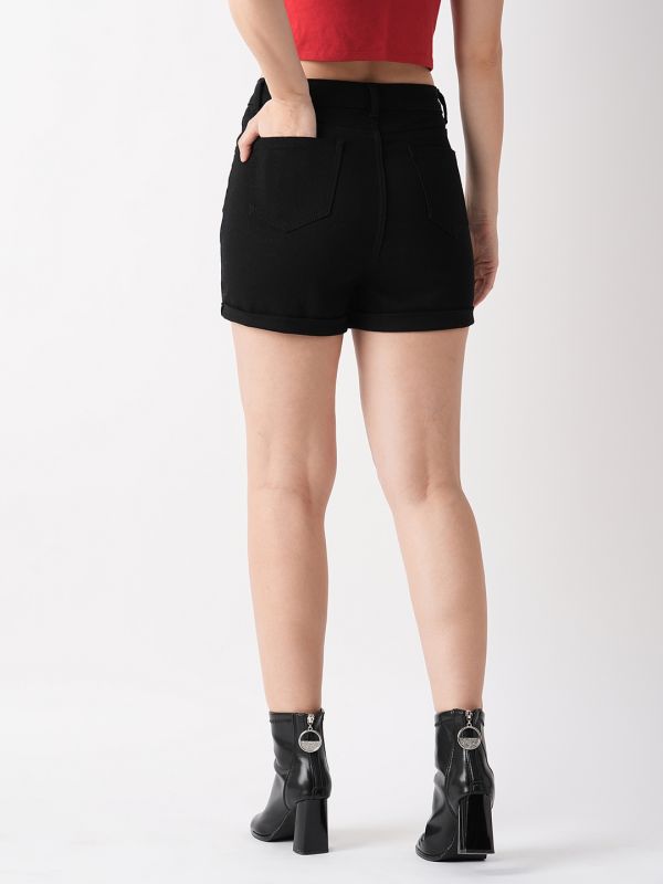 Globus Women Black Slim Fit Mid Rise Hot Short