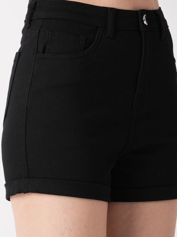 Globus Women Black Slim Fit Mid Rise Hot Short