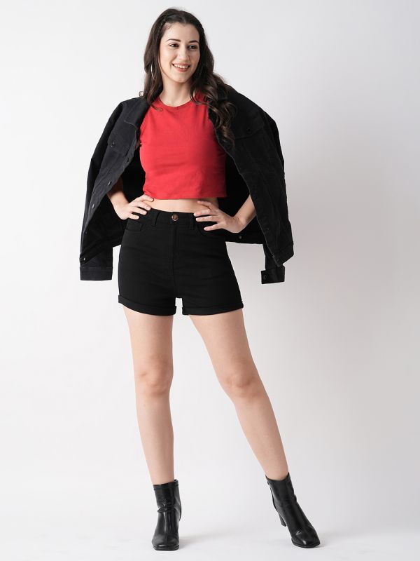 Globus Women Black Slim Fit Mid Rise Hot Short