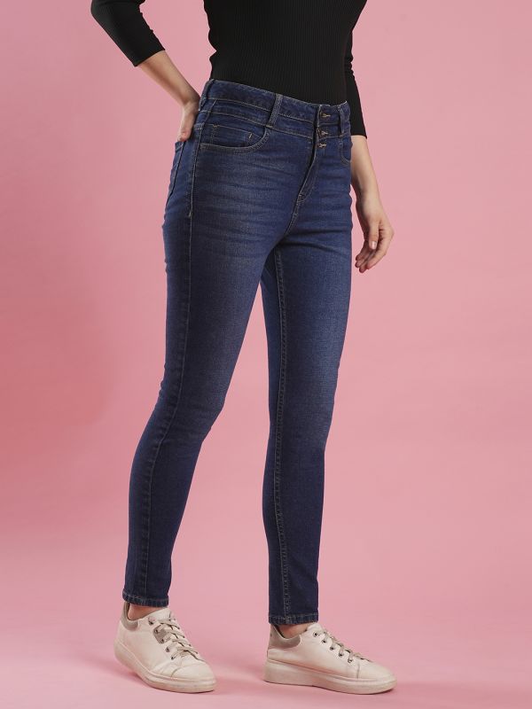 Globus Women Med Blue High Rise Skinny Fit Denim Jeans