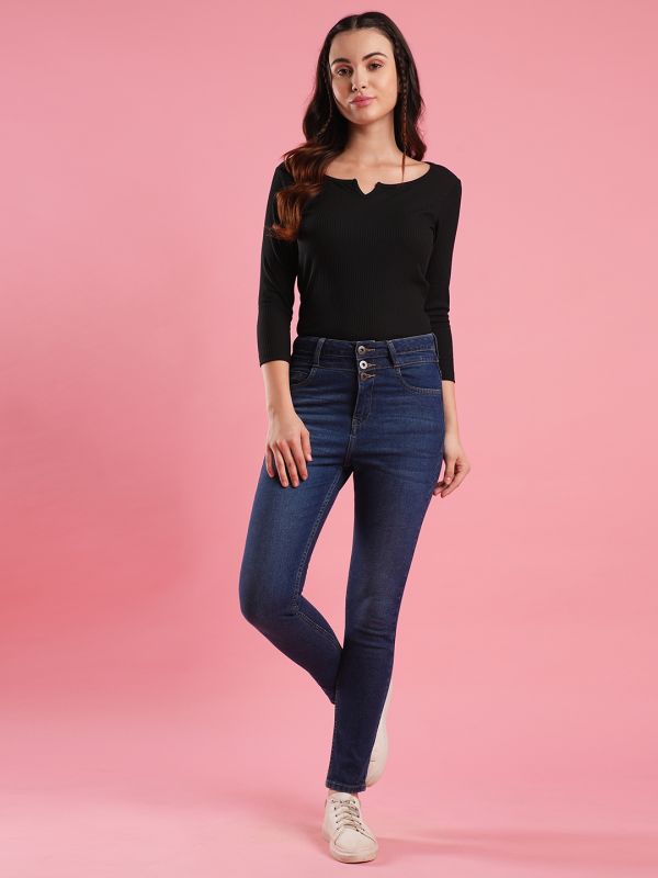 Globus Women Med Blue High Rise Skinny Fit Denim Jeans