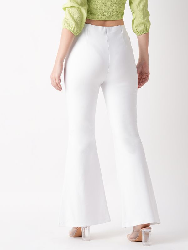Globus Women White Stretchable Front Slit Flared Treggings