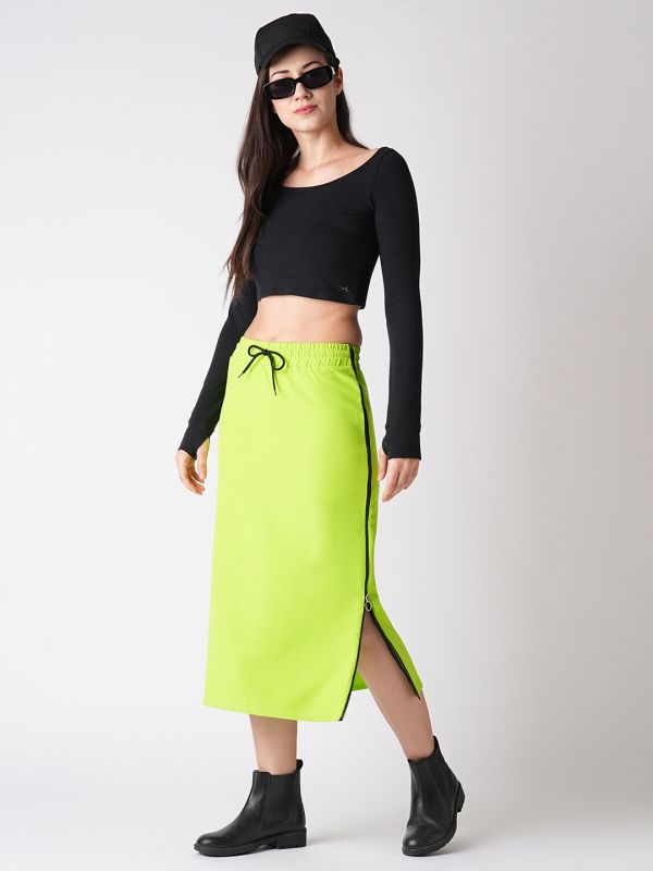 Globus Women Neon Green Straight Midi Skirt