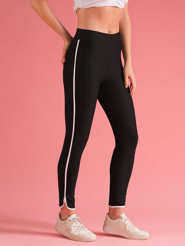 Globus Women Black Skinny Fit High-Rise Sports Treggings