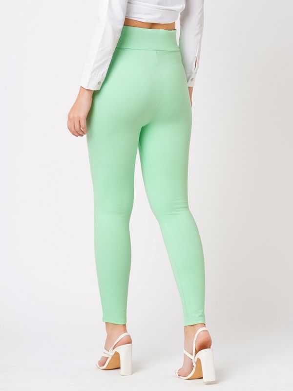 Globus Women Mint Green Stretchable Mid-Rise Pintuck Waist Skinny Fit Workwear Treggings