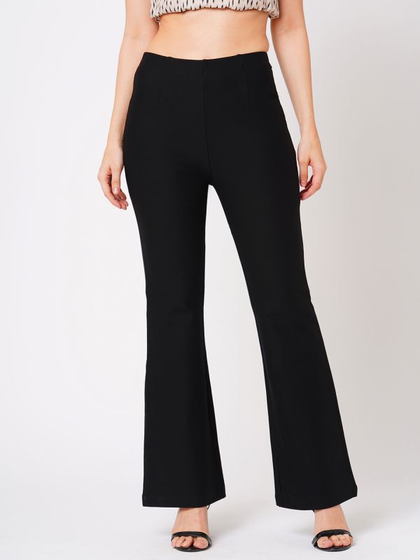 Globus Women Black Stretchable Mid-Rise Woven Slim Fit Workwear Treggings
